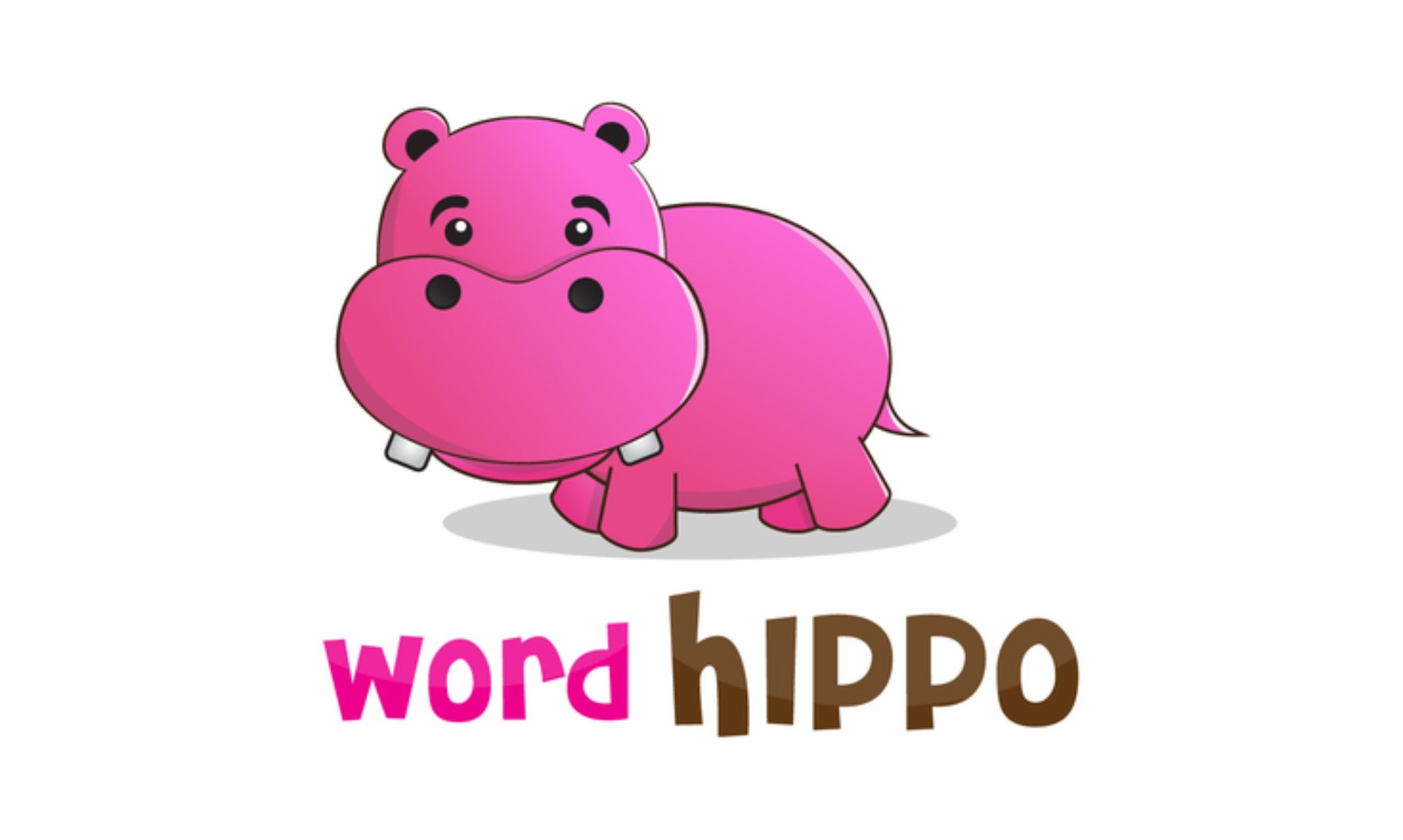 Logo for the Word Hippo app. The logo is a cute pink hippo in a cartoony style above the text "word hippo".
