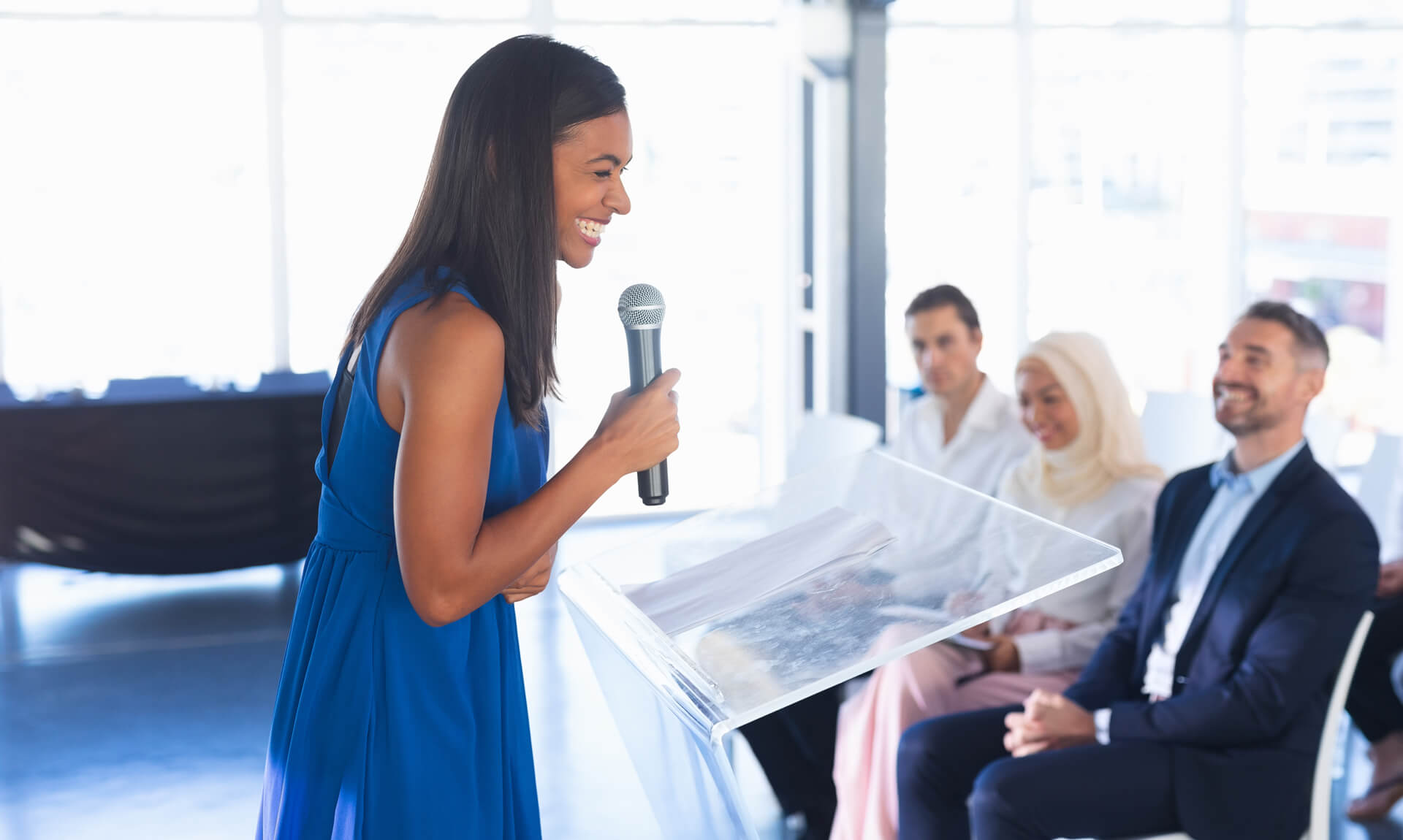 Self Advocacy Female speaker speaks in a business seminar