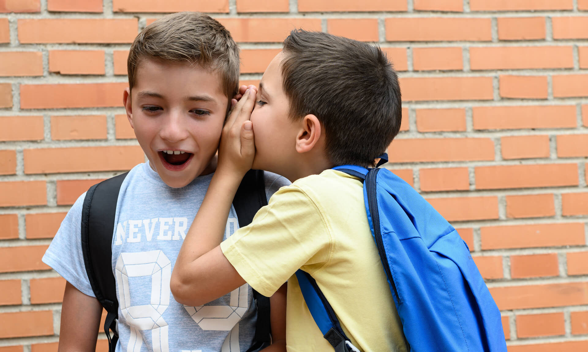 Two schoolboys sharing a secret.